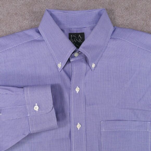 Jos A Bank Traveler Shirt Men 16 - 32 Blue  Button Down Long Sleeve - Picture 1 of 13